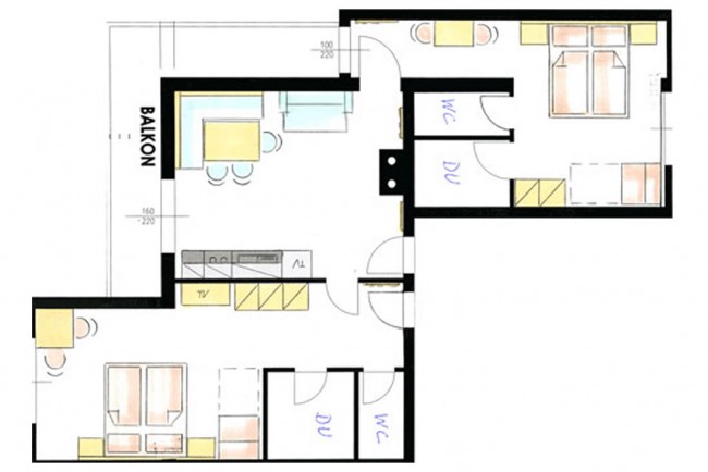 Skizze Appartement A für 4 bis 6 Personen