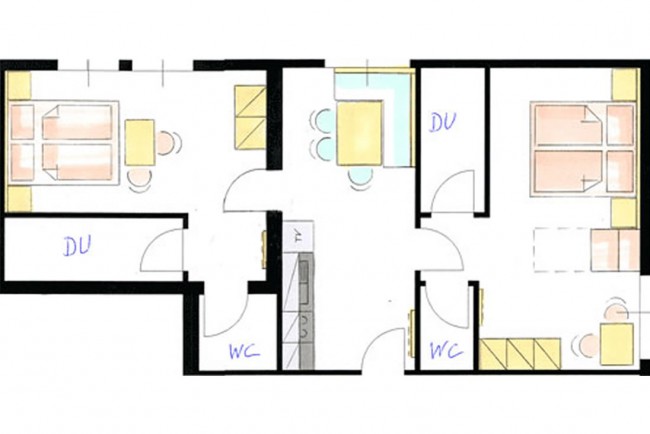 Skizze Appartement C für 2 bis 5 Personen